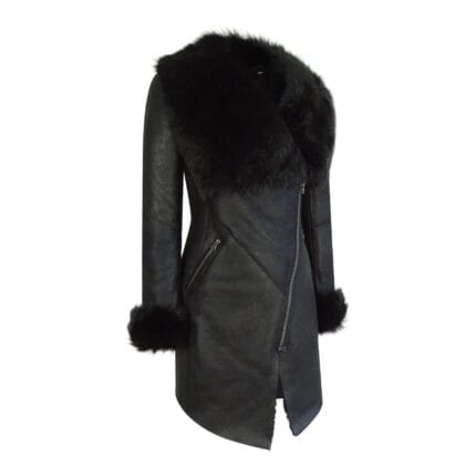 Giacca da donna in vera pelle di pecora, vestibilità slim, con cerniera incrociata 3/4, Toscana, nera, in pelle italiana - Knighthood Store