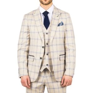Herren Blazer Beige Kariert Klassischer Sportmantel Plaid Tailored Fit - Knighthood Store