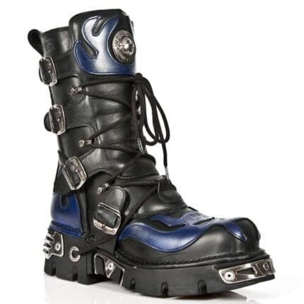 NEW ROCK 107-C5 Unisex Stiefel Schwarz Blau Leder Totenkopf Teufel Gothic Punk Biker - Knighthood Store