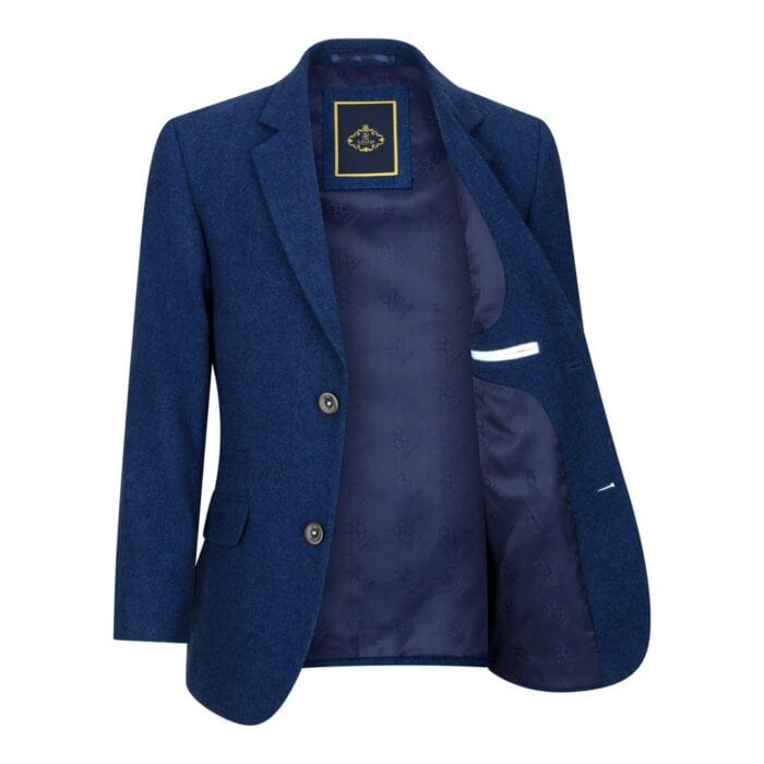 Boys 3 Piece Wool Suit Blue Tweed Vintage 1920s Classic 4 Pocket Waistcoat - Knighthood Store