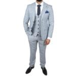 Herrenanzug, blau, dreiteilig, Tweed, kariert, für Hochzeit und Abschlussball, maßgeschneidert – Knighthood Store