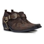Mens Genuine Leather Western Shoes Croc Snake Pattern Metal Chain Belt Cuban Heel Dancing - Knighthood Store