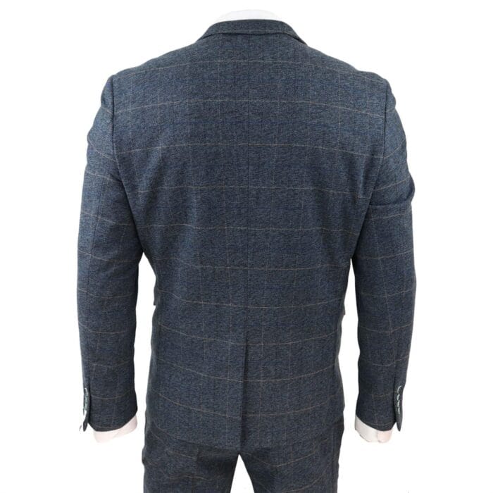 Abito da uomo a tre pezzi a quadri blu, in tweed a spina di pesce, vestibilità vintage, su misura, in velluto grigio - Knighthood Store