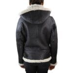 Giacca da aviatore da donna in vera pelle di montone con cappuccio, bianca e marrone - Knighthood Store