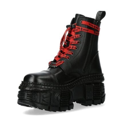 New Rock Boots WALL126CCT-C1 Unisex Metallic Black Leather Platform Gothic Boots - Knighthood Store