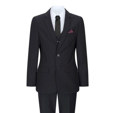Boys 3 Piece Black Tailored Fit Complete Suit Classic Wedding Mourning Funeral - Knighthood Store