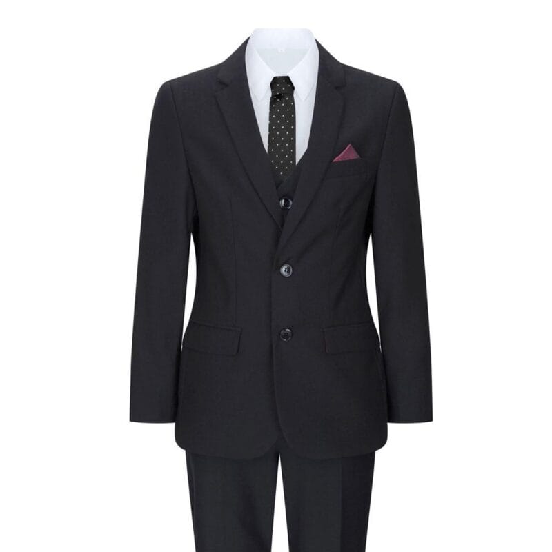 Boys 3 Piece Black Tailored Fit Complete Suit Classic Wedding Mourning Funeral - Knighthood Store