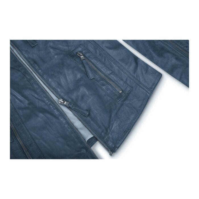 Damen Bikerjacke aus echtem Leder in Slim Fit, Marineblau - Knighthood Store