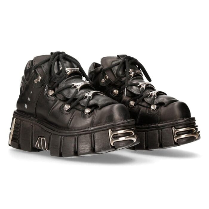 M106-s1 - Botas góticas de motociclista unisex New Rock Tower de cuero natural negro metalizado - Tienda Knighthood