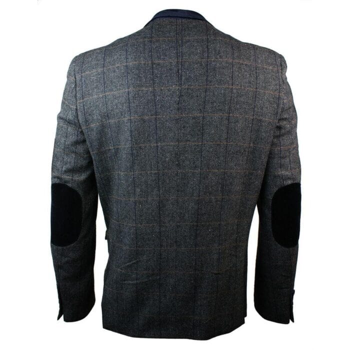 Giacca blazer aderente in tweed a spina di pesce vintage a quadri da uomo, marrone chiaro - Knighthood Store