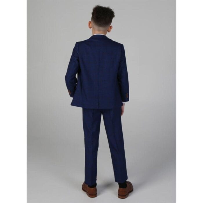 Boys Blue Brown Check 3 Piece Suit Wedding Prince Of Wales - Knighthood Store