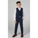 Boys 3 Piece Suit Blue Orange Check - Knighthood Store