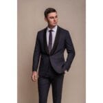 Smoking da uomo blu navy, 2 pezzi, con collo a scialle - Knighthood Store