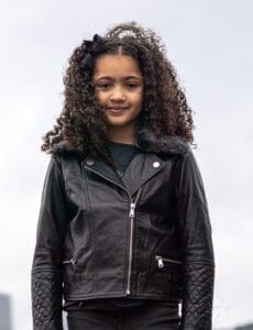 Veste motard en cuir véritable pour fille, fermeture éclair croisée, col fourrure noir, 1 à 13 ans - Knighthood Store