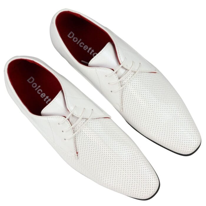 Mens Shoes Smart Formal Perforated Pointed Laced Black Red White Patent Leather PU - Knighthood Store