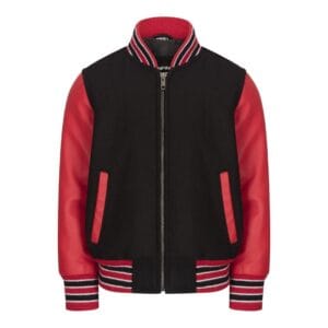 Chaqueta bomber universitaria de lana y cuero auténtico para niño, estilo universitario, negra y blanca, estilo vintage - Knighthood Store