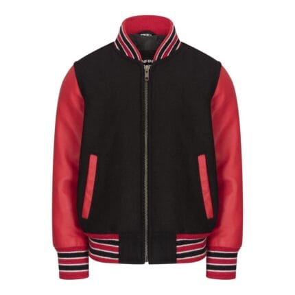 Boys Wool Real Leather Varsity Kids Bomber Jacket Varsity Black White Vintage - Knighthood Store
