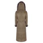 Ladies Suede Toscana Full Length Hooded Taupe Sheepskin Leather Trench Coat - Knighthood Store