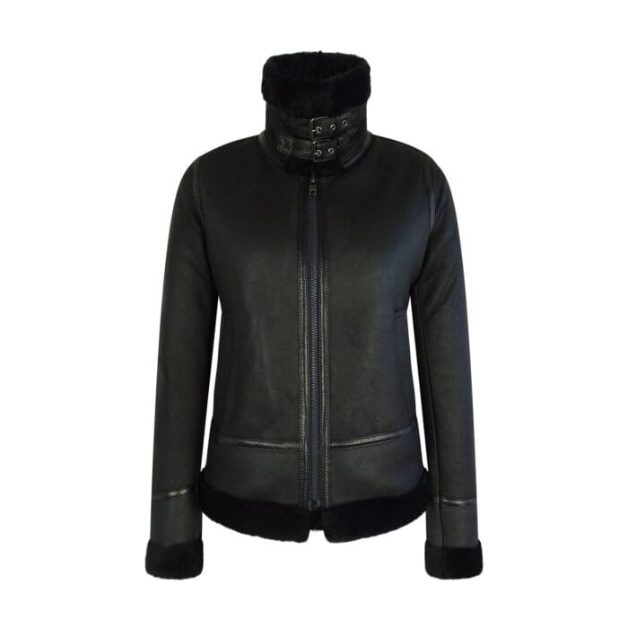 Womens Classic Black Real Sheepskin Zip Flying Jacket B3 Pilot Coat Tailored Fit - Knighthood Store