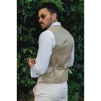 Traje de verano para hombre, chaleco, pantalón, lino, elegante, formal, crema, beige, boda - Knighthood Store