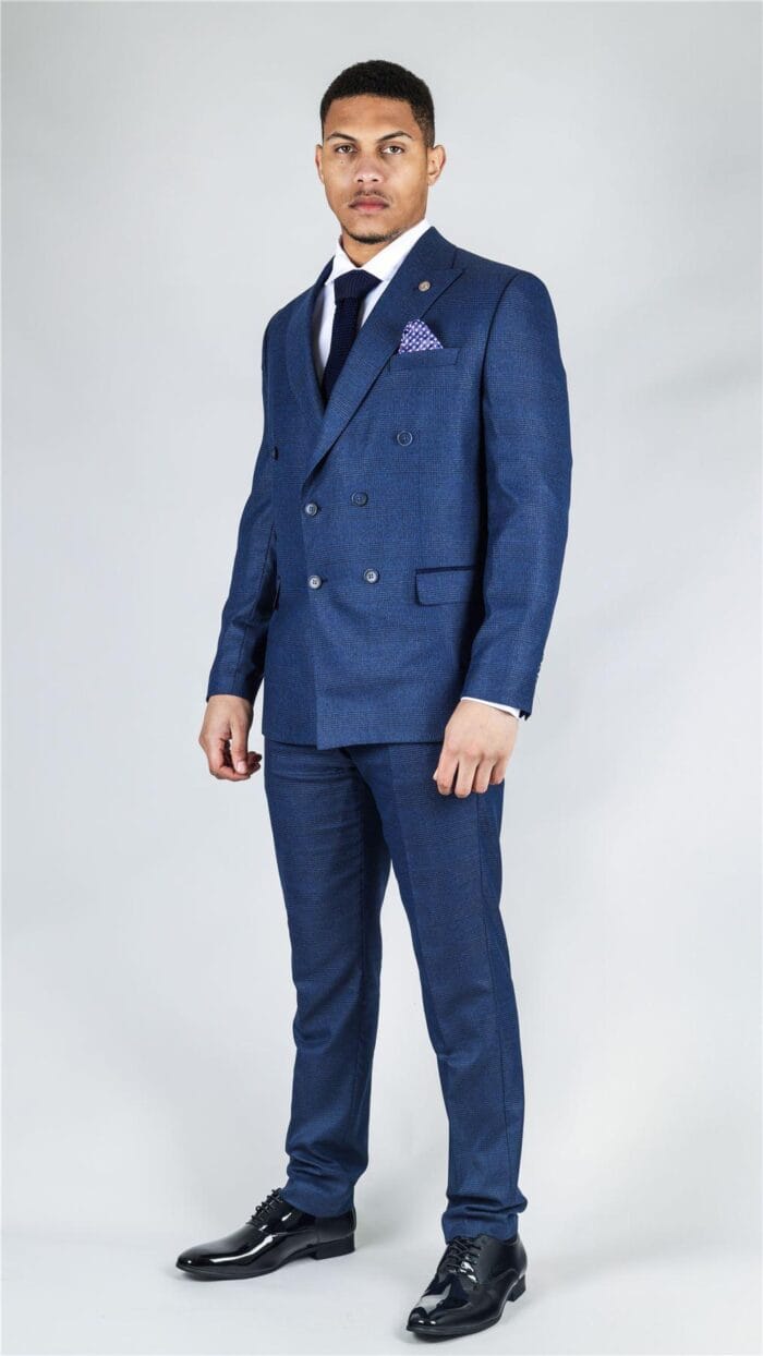 Abito da uomo blu a due pezzi, doppiopetto, a quadri, elegante - Knighthood Store