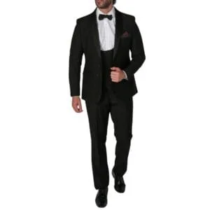 Men's Black Tuxedo Suit 3 Piece Shawl Lapel Formal Wedding Dress - Knighthood Store
