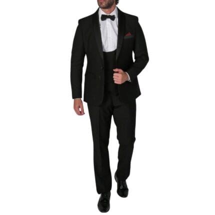 Abito da uomo smoking nero 3 pezzi con revers a scialle, abito da sposa formale - Knighthood Store