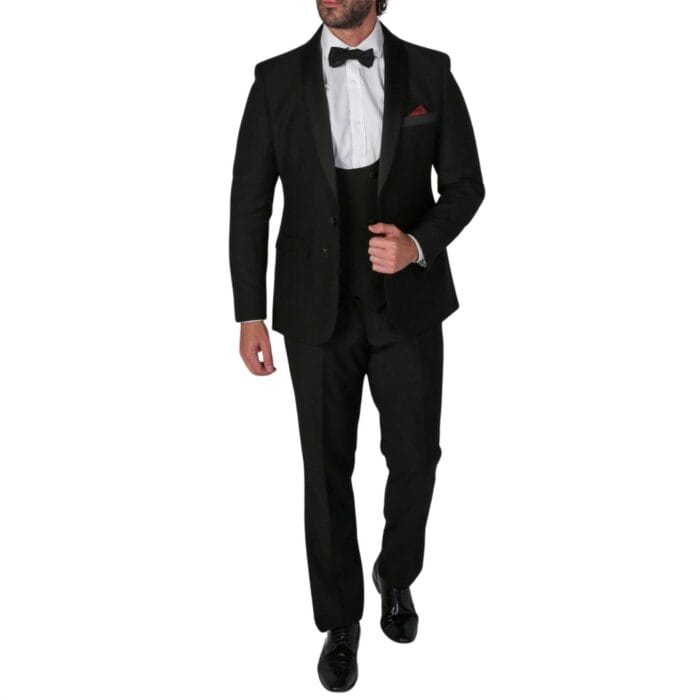 Abito da uomo smoking nero 3 pezzi con revers a scialle, abito da sposa formale - Knighthood Store