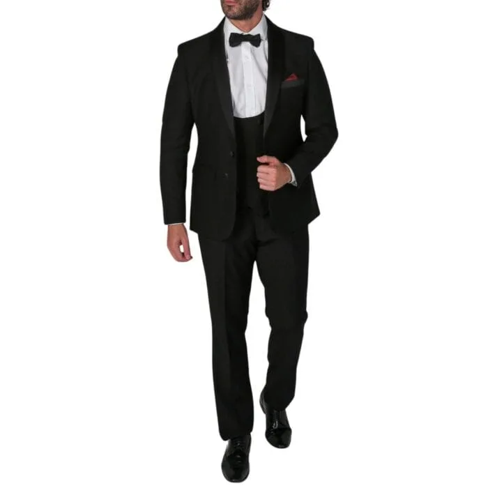 Men's Black Tuxedo Suit 3 Piece Shawl Lapel Formal Wedding Dress - Knighthood Store