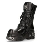 New Rock New Rock 373 S4 Metallic Hohe Stiefel Schwarzes Leder Goth Biker Emo - Knighthood Store