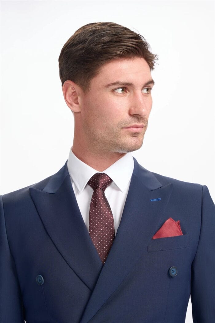Men's Suit Navy Blue 2 Piece Double Breasted Tailored Fit Formal Wedding Dress - Image 3