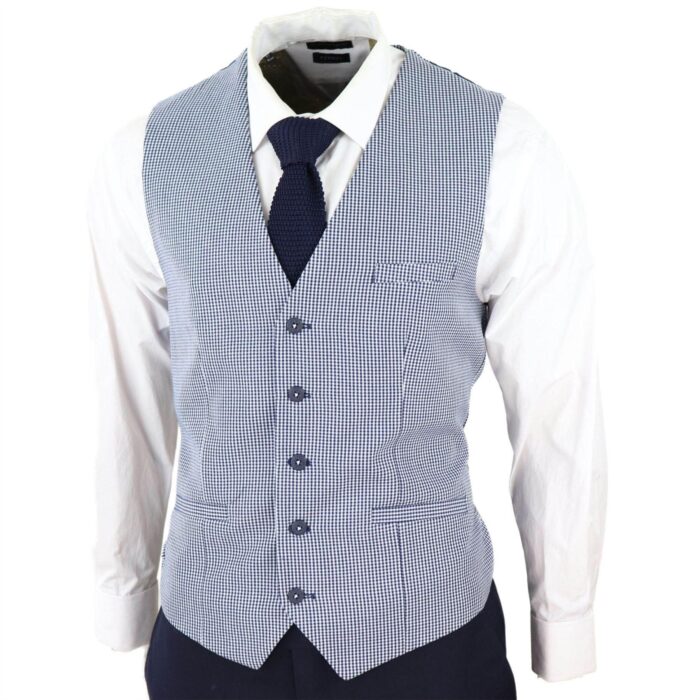 Mens 3 Piece Suit Grey Navy Contrasting Classic Summer Tailored Fit Regular Check - Knighthood Store
