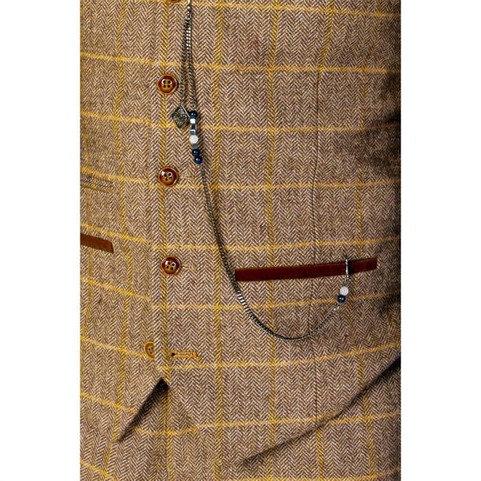 Traje formal de tweed marrón de espiga para hombre, de 3 piezas, en mezcla de lana - Knighthood Store