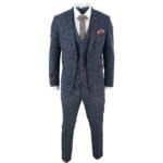 Abito da uomo a tre pezzi a quadri blu, in tweed a spina di pesce, vestibilità vintage, su misura, in velluto grigio - Knighthood Store