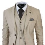 Costume 3 pièces homme à carreaux Prince de Galles crème beige, coupe ajustée, style mariage vintage - Knighthood Store