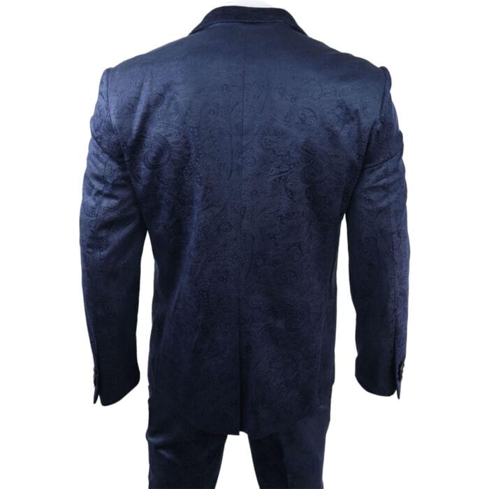 Herrenanzug Marc Darcy Samt Paisley Blau Passform 3-teilig Smoking Smoking Hochzeit - Knighthood Store