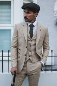 Costume 3 pièces homme à carreaux Prince de Galles crème beige, coupe ajustée, style mariage vintage - Knighthood Store