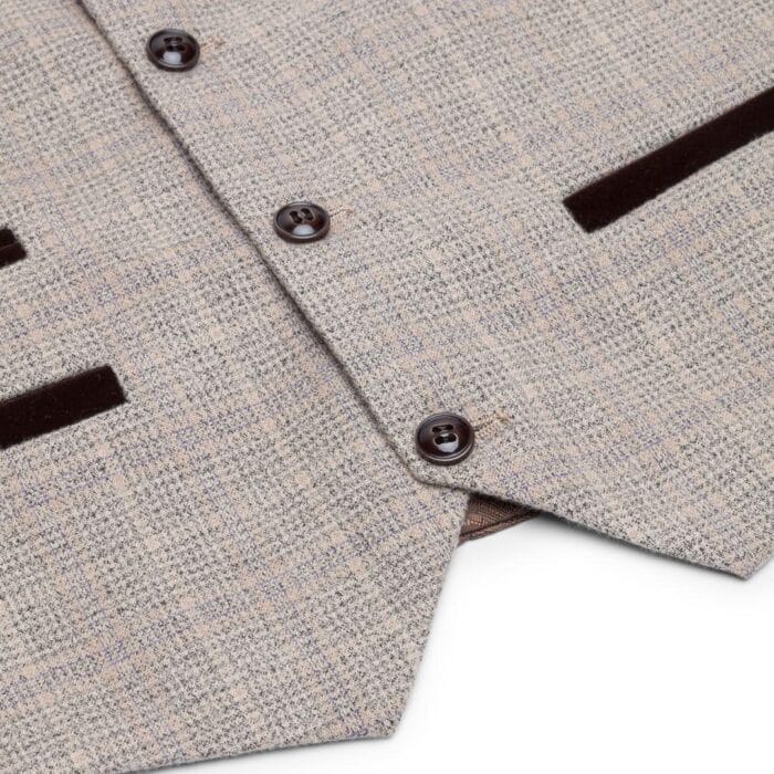 Abito da ragazzo a quadri in tweed beige marrone, 3 pezzi, stile vintage retrò classico - Knighthood Store
