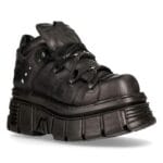New Rock 106N-S52 TOWER SHOES Metallic Black Leather Biker Punk Gothic Boots - Knighthood Store