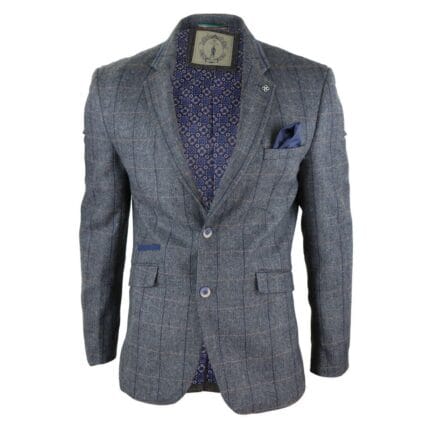 Blazer Blinders da uomo in tweed a spina di pesce, grigio, blu navy e marrone, vestibilità vintage - Knighthood Store