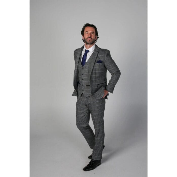 Blazer grigio da uomo in tweed a spina di pesce, misto lana - Knighthood Store