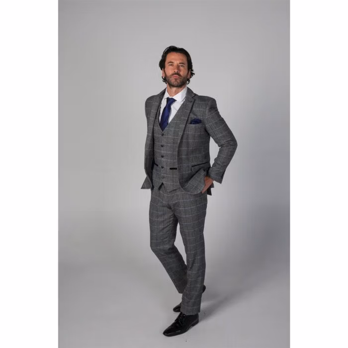 Men's Grey Blazer Tweed Herringbone Wool Blend Sport Coat - Knighthood Store