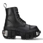 New Rock Boots WALL083C-S4 Unisex Metallic Schwarze Leder Plateau Gothic Stiefel - Knighthood Store
