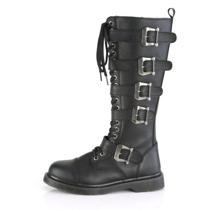 Botas altas hasta la rodilla DEMONIA Rock para hombre, estilo gótico EMO, color negro, con cordones y hebillas - Knighthood Store