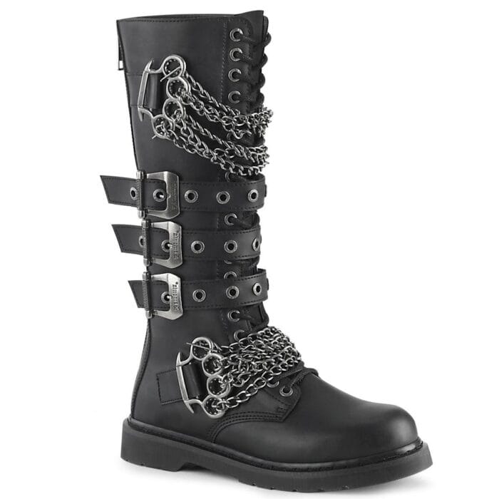 Stivali da motociclista da uomo Demonia Bolt-450, stivali da combattimento alti fino al ginocchio, stile punk rock gotico con catena - Knighthood Store