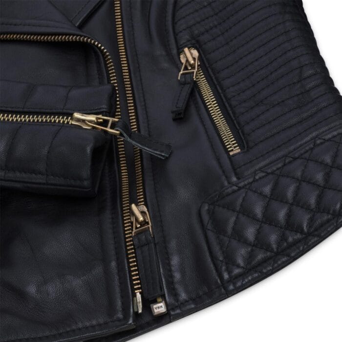 Womens Cross Zip Biker Leather Jacket Brando Matt Black Motorbike Slim Fit Vintage Retro - Knighthood Store