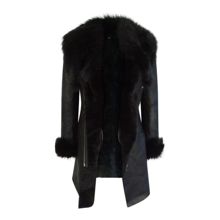 Giacca da donna in vera pelle di pecora, vestibilità slim, con cerniera incrociata 3/4, Toscana, nera, in pelle italiana - Knighthood Store