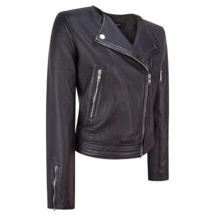 Damen Echtlederjacke Kurz Tailliert Biker Style Vintage Black Rock - Knighthood Store
