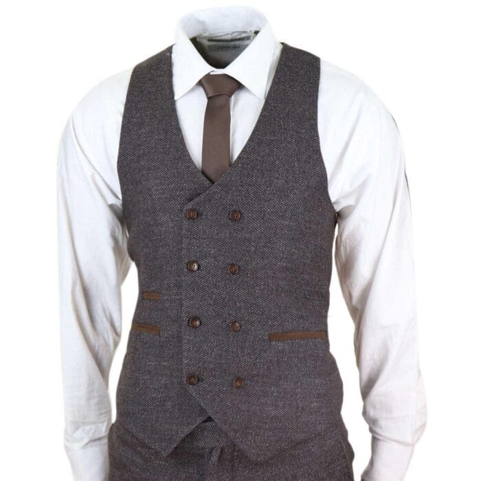 Abito da uomo in lana a 3 pezzi con gilet doppiopetto in tweed marrone anni '20 - Knighthood Store