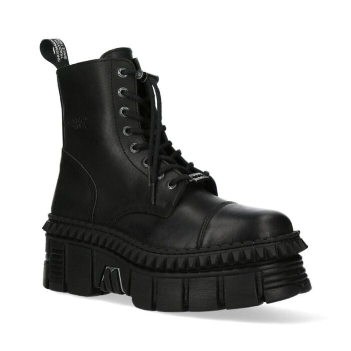 New Rock Boots Punk WALL083CCT-S6 Metallic Schwarze Leder Plateau Stiefeletten - Knighthood Store